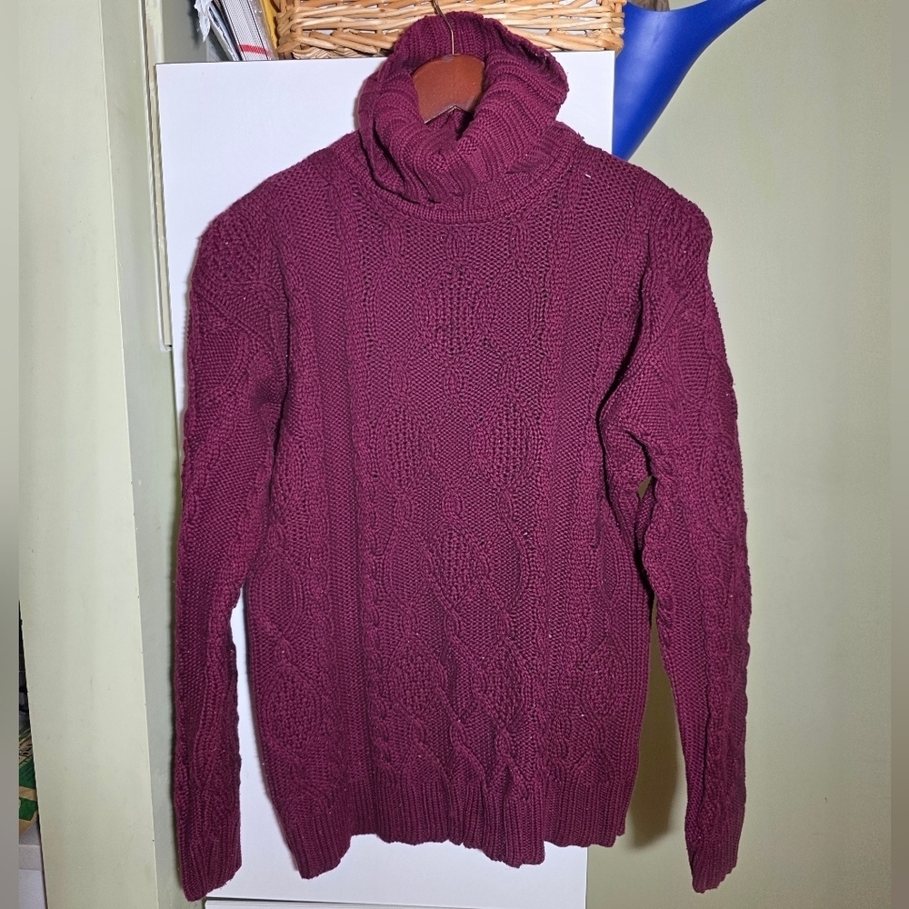 vintage Principles The Bay Cable Knit Turtleneck Sweater burgundy maroon small